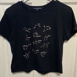 Medium One Clothing black zodiac constellation t-shirt.